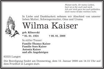Todesanzeige von Monika Caesar von OFFENBACH-POST/HANAU-POST