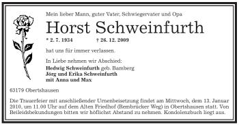 Todesanzeige von Horst Schweinfurth von OFFENBACH-POST/HANAU-POST