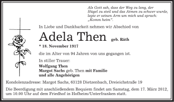 Todesanzeige von Adela Then von OFFENBACH-POST/HANAU-POST
