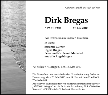 Todesanzeige von Dirk Bregas von OFFENBACH-POST/HANAU-POST