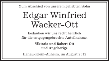 Todesanzeige von Edgar Winfried Wacker-Ott von OFFENBACH-POST/HANAU-POST
