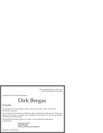 Todesanzeige von Dirk Bregas von OFFENBACH-POST/HANAU-POST