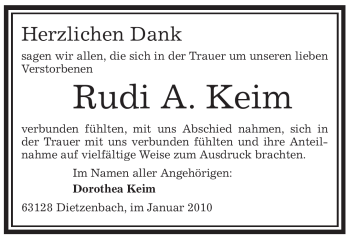 Todesanzeige von Rudi A. Keim von OFFENBACH-POST/HANAU-POST