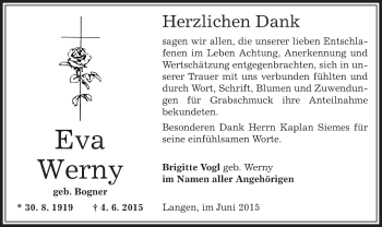 Todesanzeige von Eva Werny von Offenbach