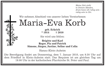 Todesanzeige von Eva-Maria Korb von OFFENBACH-POST/HANAU-POST