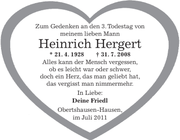 Todesanzeige von Heinrich Hergert von OFFENBACH-POST/HANAU-POST