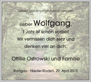 Todesanzeige von Wolfgang  von Offenbach
