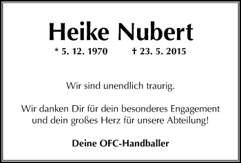 Todesanzeige von Heike Nubert von Offenbach