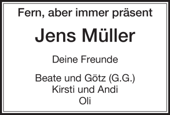 Todesanzeige von Jens Müller von OFFENBACH-POST/HANAU-POST