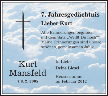 Todesanzeige von Kurt Mansfeld von OFFENBACH-POST/HANAU-POST
