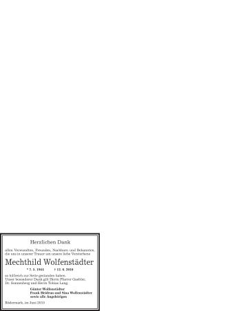 Todesanzeige von Mechthild Wolfenstädter von OFFENBACH-POST/HANAU-POST