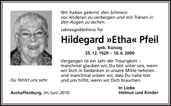 Todesanzeige von Hildegard Pfeil von OFFENBACH-POST/HANAU-POST