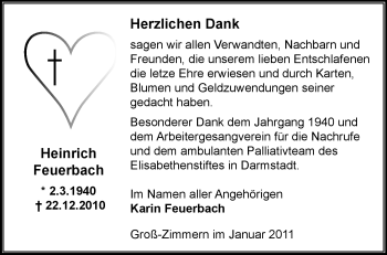 Todesanzeige von Heinrich Feuerbach von OFFENBACH-POST/HANAU-POST