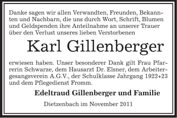 Todesanzeige von Edeltraud Gillenberger von OFFENBACH-POST/HANAU-POST