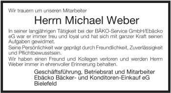 Todesanzeige von Michael Weber von OFFENBACH-POST/HANAU-POST