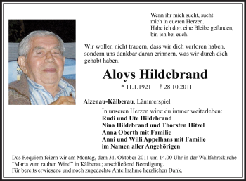 Todesanzeige von Aloys Hildebrand von OFFENBACH-POST/HANAU-POST