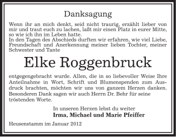 Todesanzeige von Elke Roggenbruck von OFFENBACH-POST/HANAU-POST