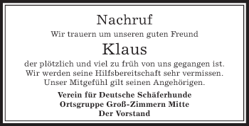 Todesanzeige von Klaus  von Offenbach