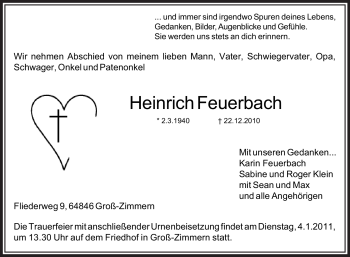 Todesanzeige von Heinrich Feuerbach von OFFENBACH-POST/HANAU-POST