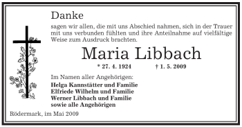Todesanzeige von Liselote Sonnenmann von OFFENBACH-POST/HANAU-POST