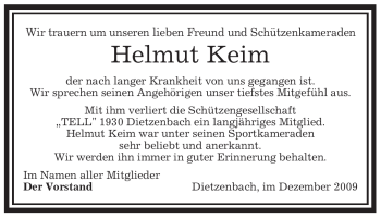 Todesanzeige von Helmut Keim von OFFENBACH-POST/HANAU-POST