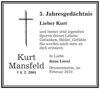 Todesanzeige von Kurt Mansfeld von OFFENBACH-POST/HANAU-POST