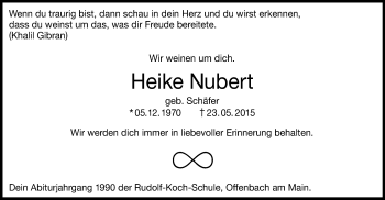 Todesanzeige von Heike Nubert von Offenbach