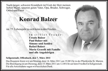 Todesanzeige von Konrad Balzer von OFFENBACH-POST/HANAU-POST