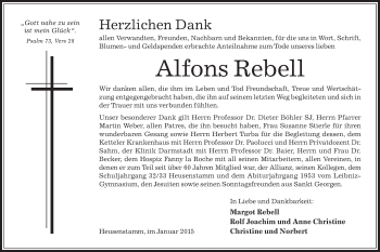 Todesanzeige von Alfons Rebell von Offenbach