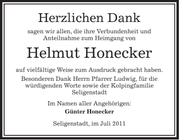 Todesanzeige von Helmut Honecker von OFFENBACH-POST/HANAU-POST