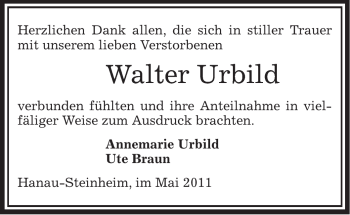 Todesanzeige von Walter Urbild von OFFENBACH-POST/HANAU-POST