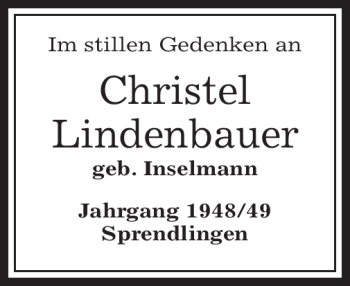 Todesanzeige von Christel Lindenbauer von OFFENBACH-POST/HANAU-POST