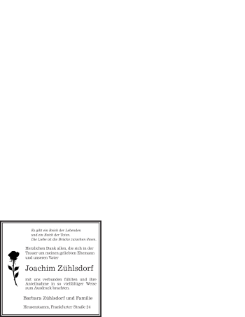 Todesanzeige von Joachim Zühlsdorf von OFFENBACH-POST/HANAU-POST