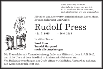 Todesanzeige von Rudolf Press von Offenbach
