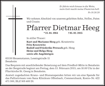 Todesanzeige von Dietmar Heeg von Offenbach