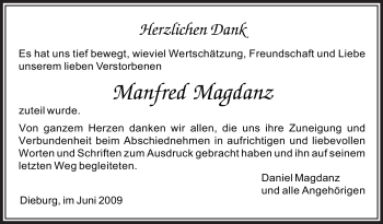Todesanzeige von Manfred Magdanz von OFFENBACH-POST/HANAU-POST