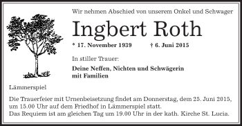 Todesanzeige von Ingbert Roth von Offenbach