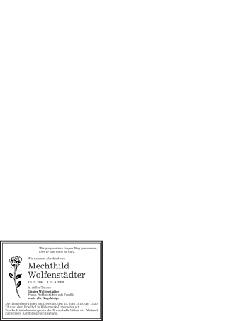 Todesanzeige von Mechthild Wolfenstädter von OFFENBACH-POST/HANAU-POST