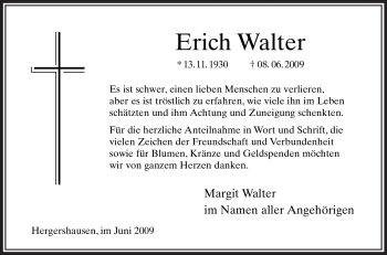 Todesanzeige von Erich Walter von OFFENBACH-POST/HANAU-POST