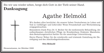 Todesanzeige von Agathe Helmold von OFFENBACH-POST/HANAU-POST
