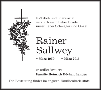 Todesanzeige von Rainer Sallwey von Offenbach