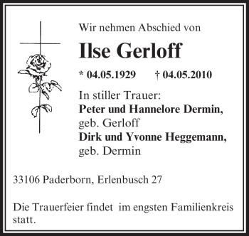 Todesanzeige von Ilse Gerloff von OFFENBACH-POST/HANAU-POST