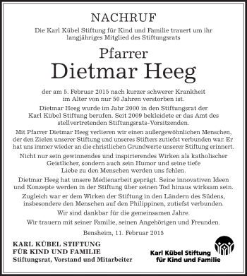 Todesanzeige von Dietmar Heeg von Offenbach
