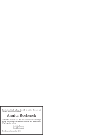 Todesanzeige von Annita Bochenek von OFFENBACH-POST/HANAU-POST
