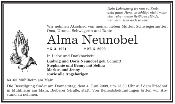 Todesanzeige von Heinrich Mosbach von OFFENBACH-POST/HANAU-POST