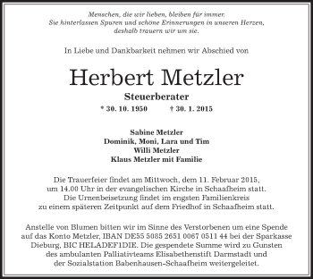 Todesanzeige von Herbert Metzler von Offenbach