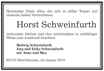 Todesanzeige von Horst Schweinfurth von OFFENBACH-POST/HANAU-POST