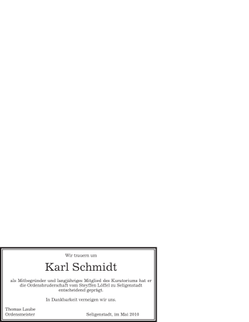Todesanzeige von Karl Schmidt von OFFENBACH-POST/HANAU-POST