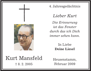 Todesanzeige von Kurt Mansfeld von OFFENBACH-POST/HANAU-POST