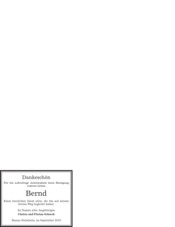 Todesanzeige von Bernd Unbekannt von OFFENBACH-POST/HANAU-POST
